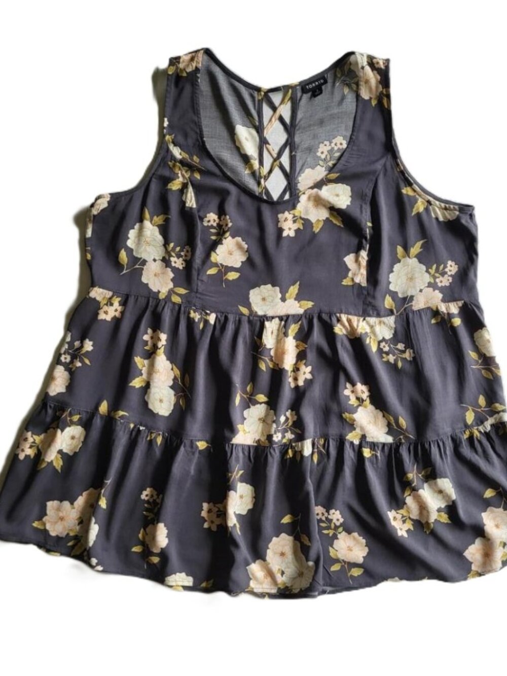 Tiered Babydoll, Floral, Lace Up Back Detail, Sleeveless Torrid top - 1X